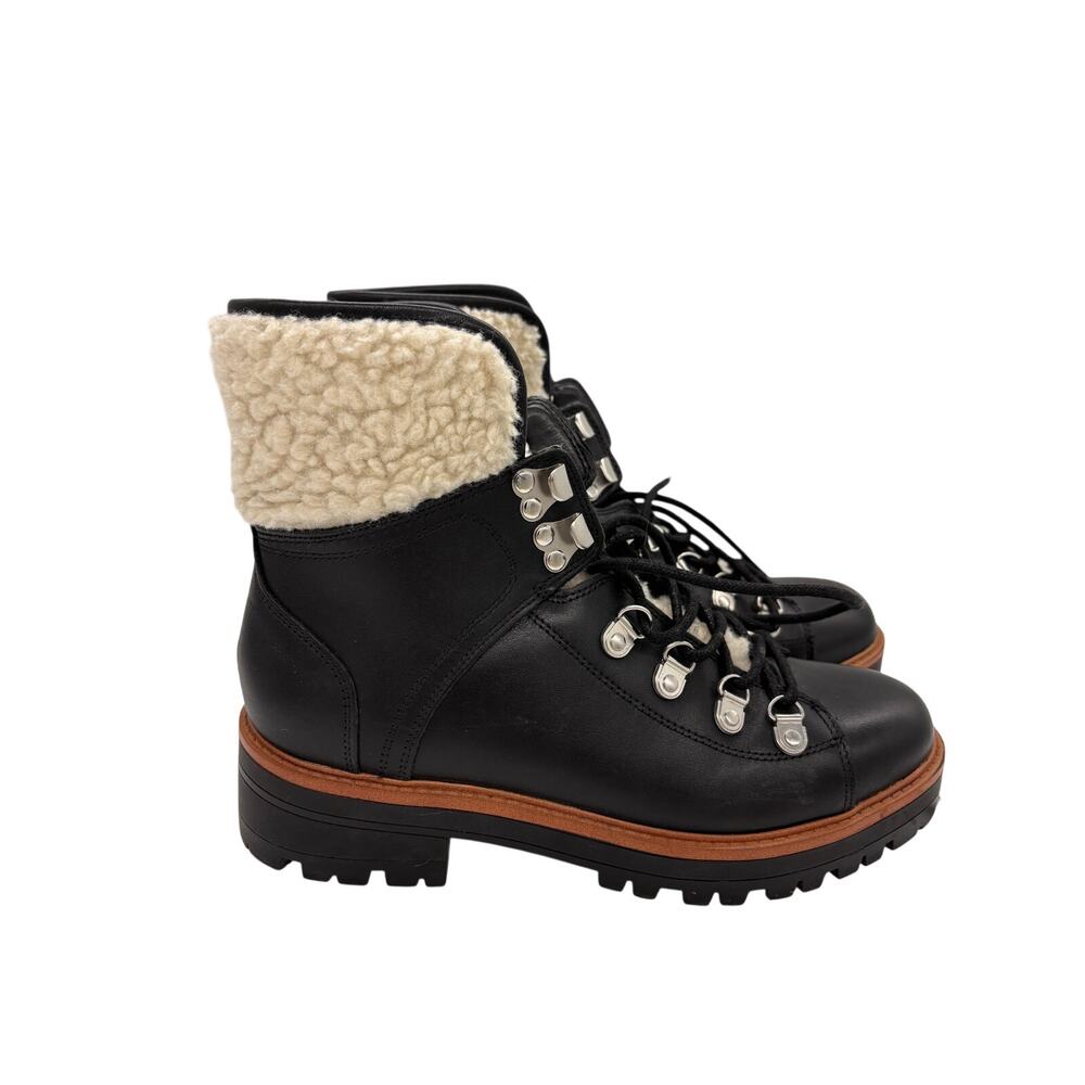 Marc Fisher Isalia leather ankle boots black with faux shearling accents size 7